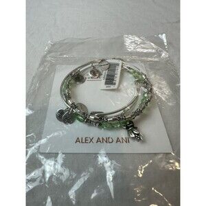 Alex and Ani Hawaii Exclusive Bangle Set of 3 Silver Hula Girl Green Limited NEW
